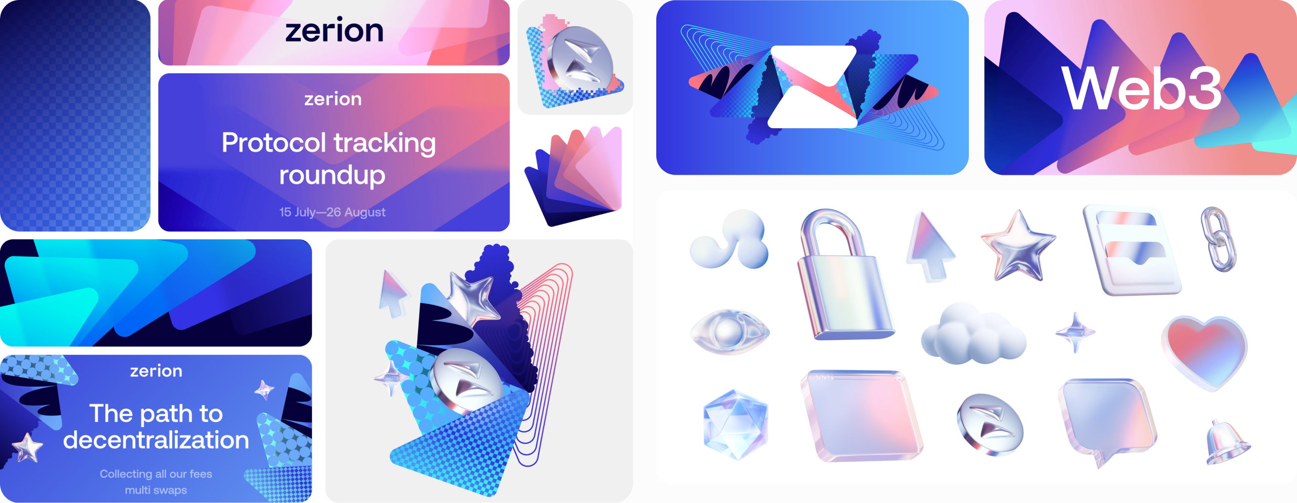 Zerion brand visuals — moodboard, key visuals and 3D iconography