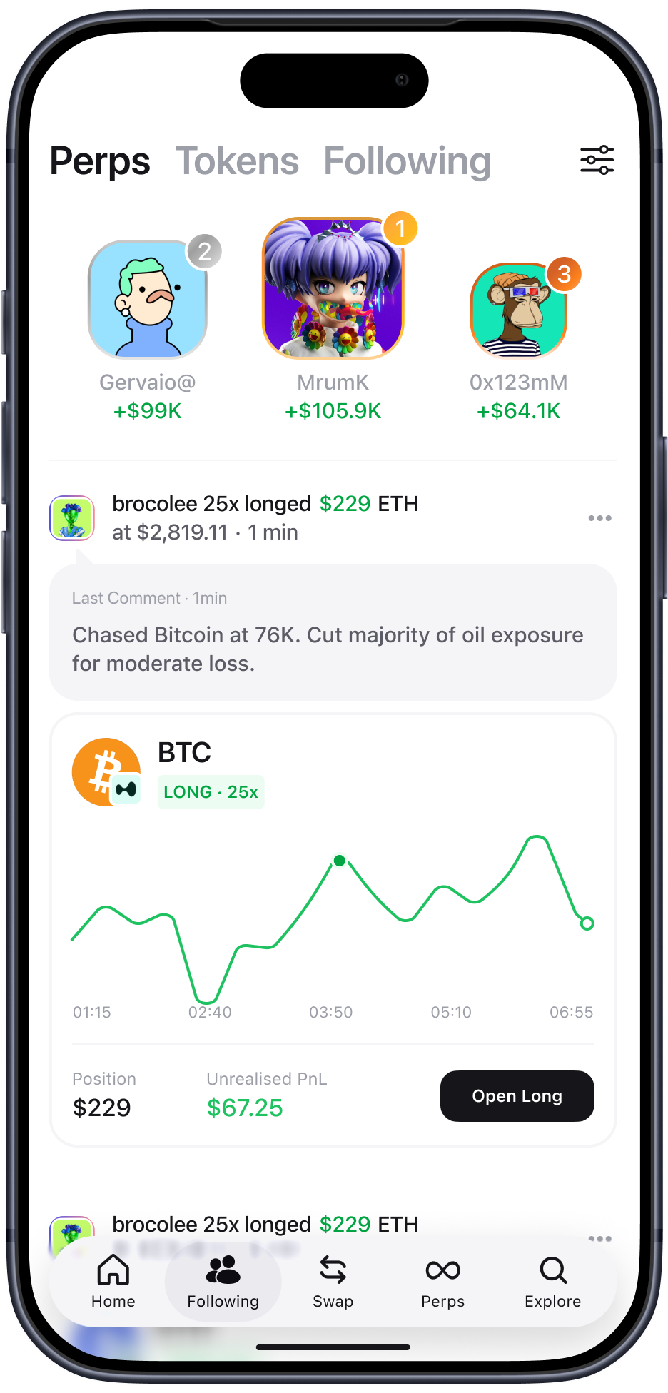 Zerion mobile — Following: social discovery feed