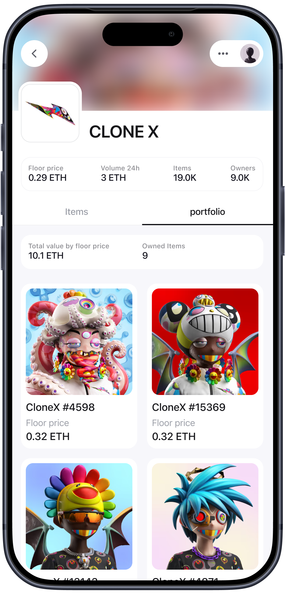 Zerion — CloneX NFT collection view