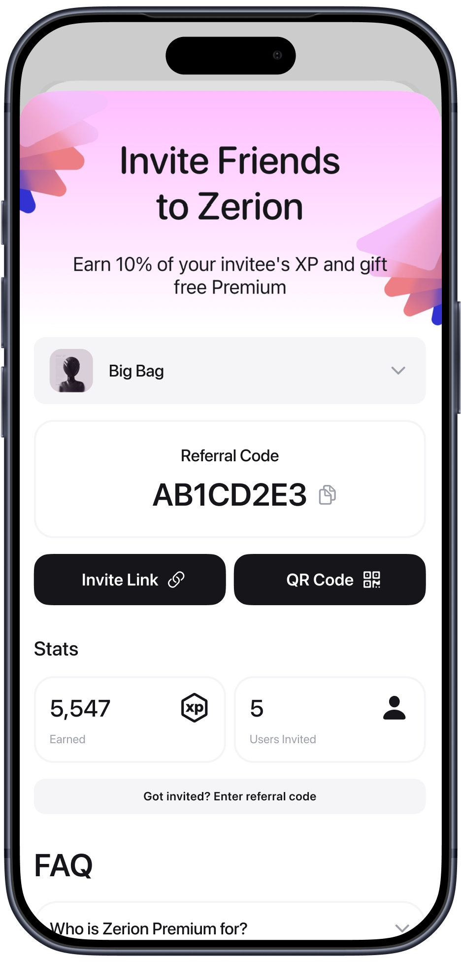 Zerion — invite friends and referral code