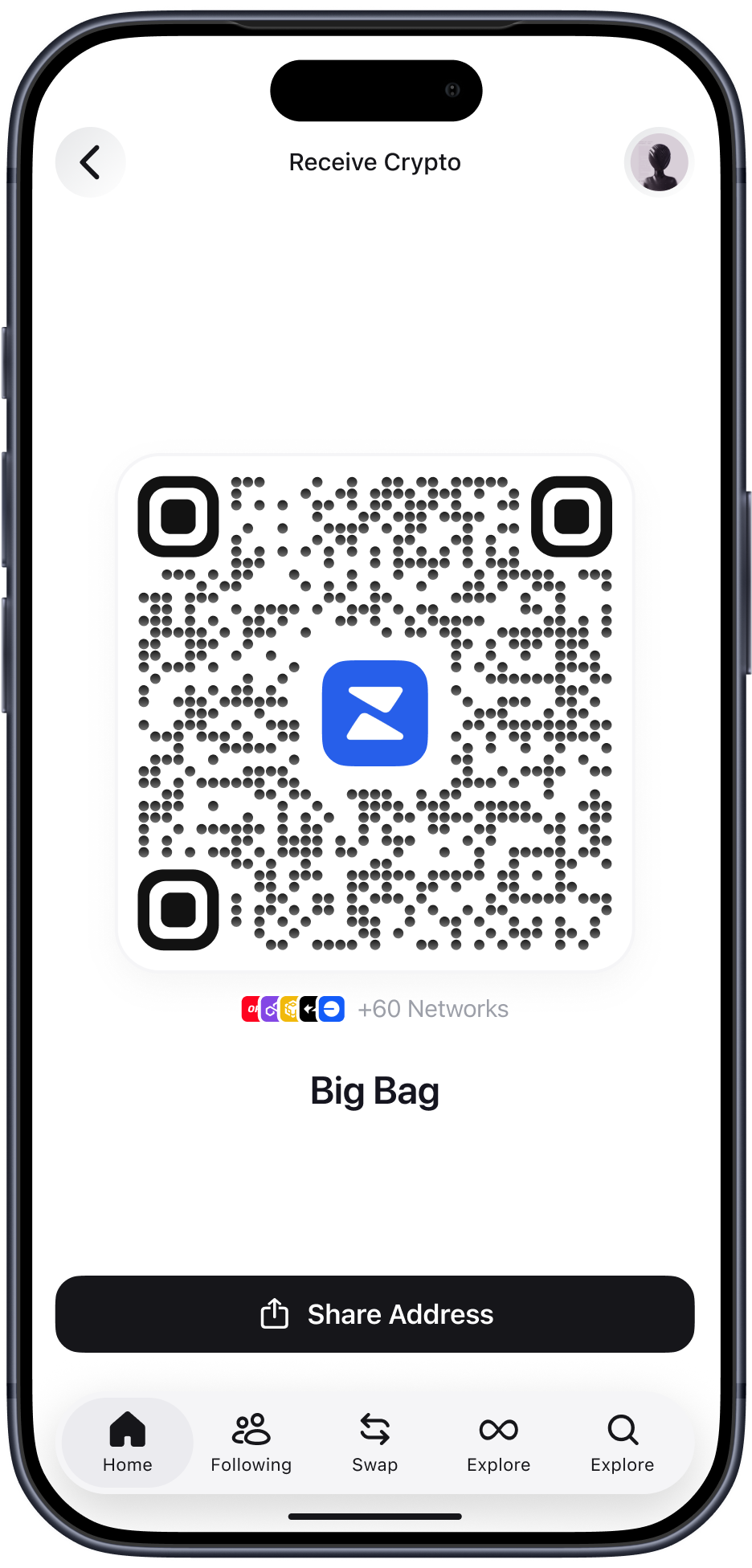 Zerion — receive crypto with QR code