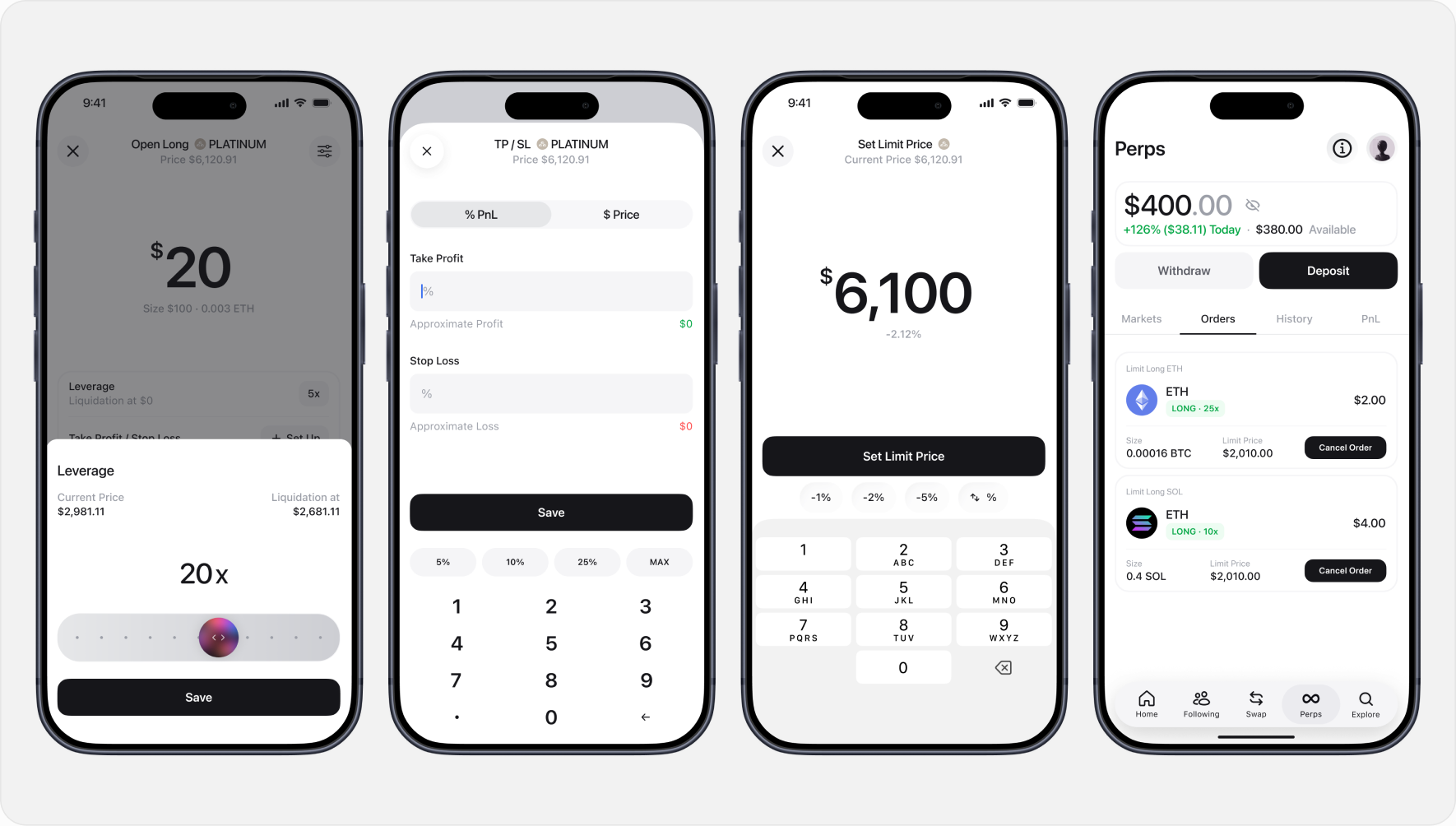 Zerion Perps — leverage, limit orders and order management