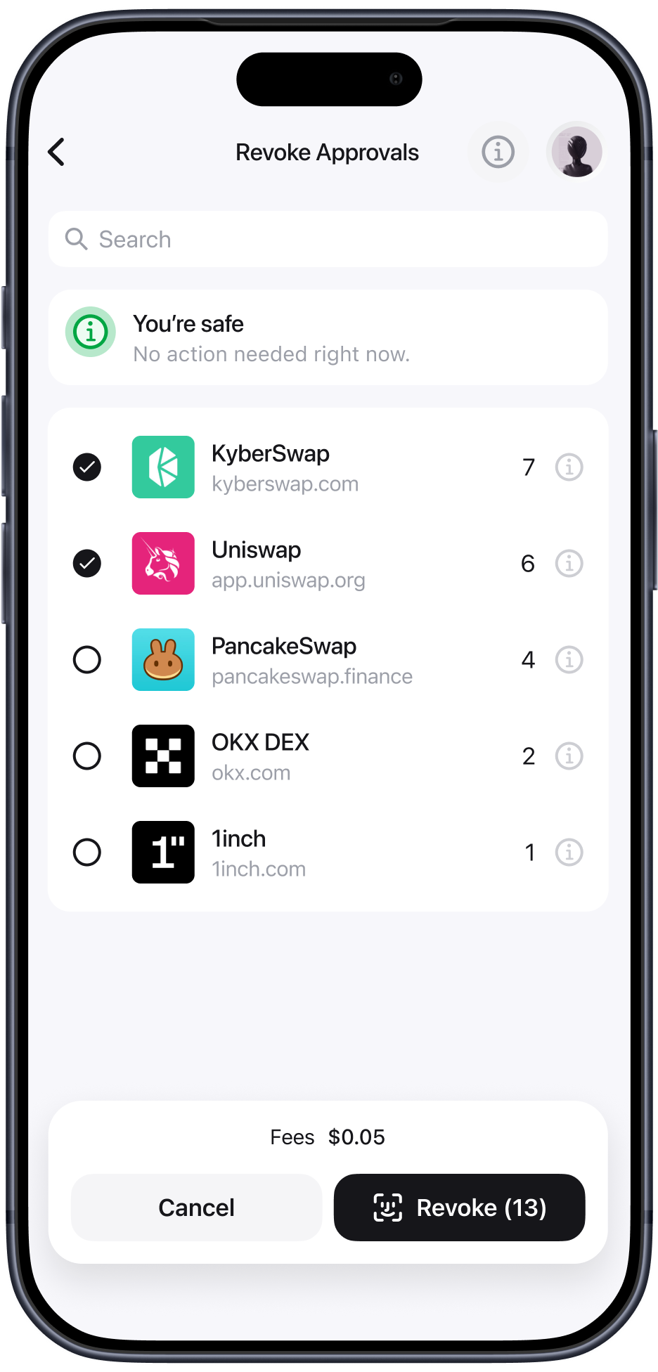 Zerion — Revoke Approvals for risky token permissions