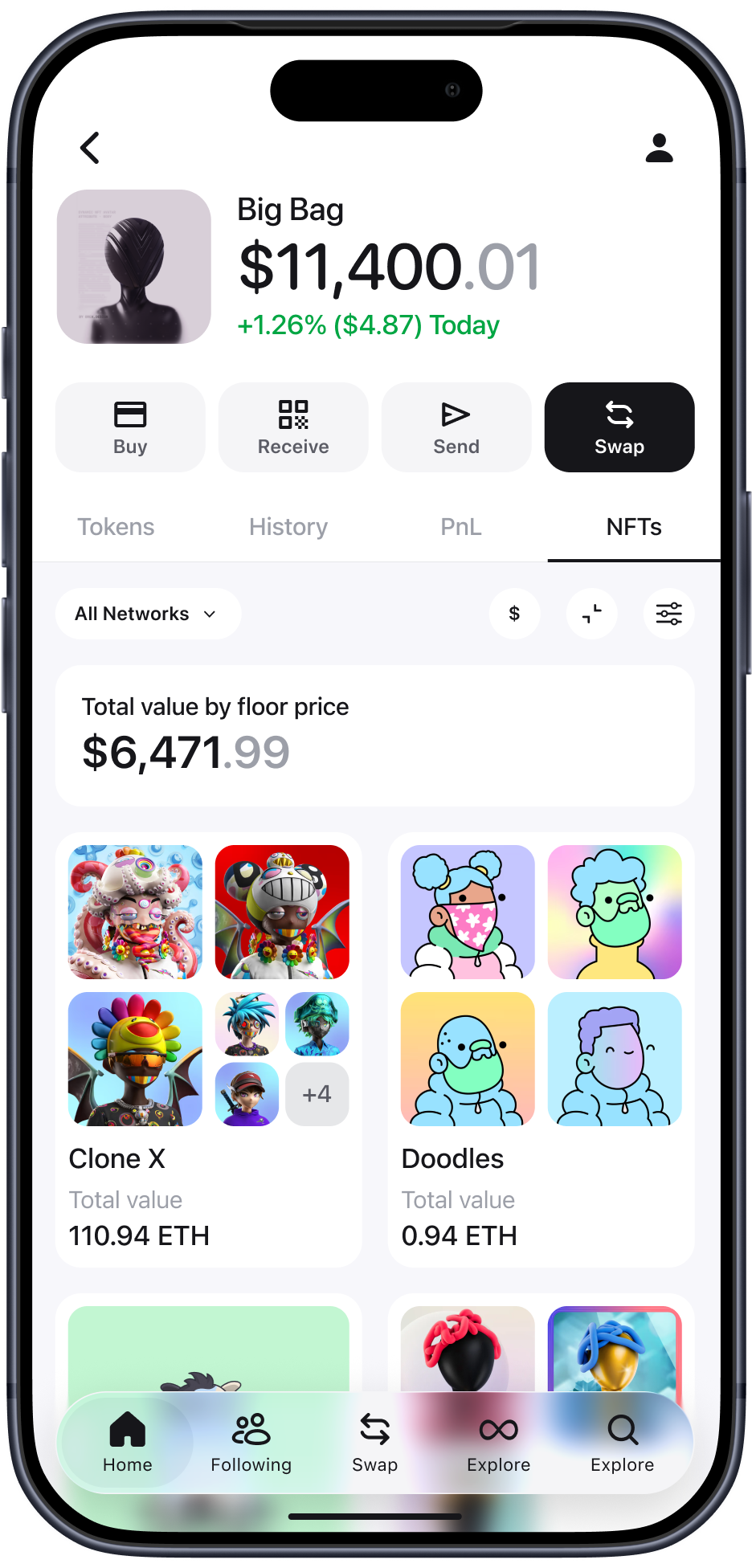 Zerion wallet view — NFTs by floor price