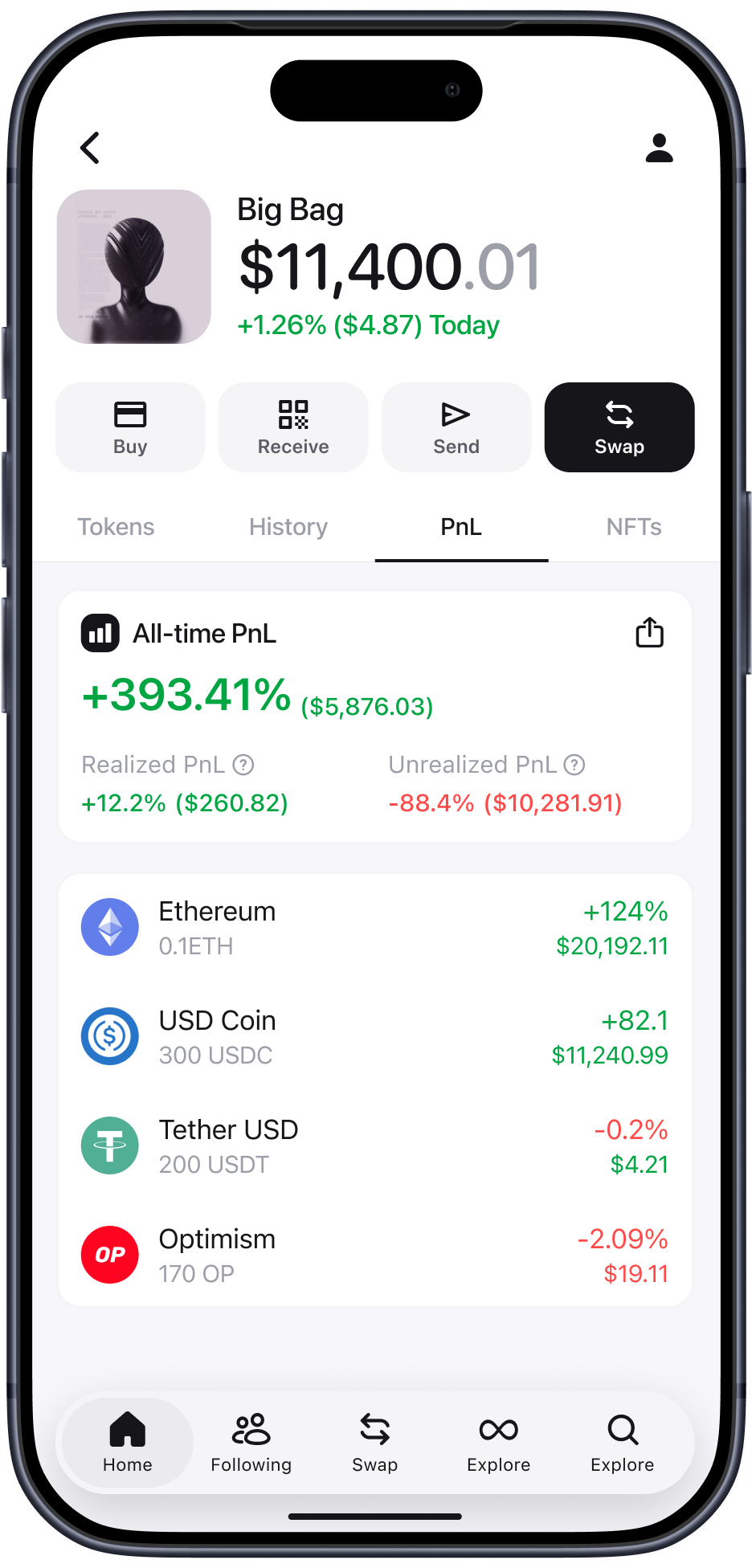 Zerion wallet view — all-time PnL