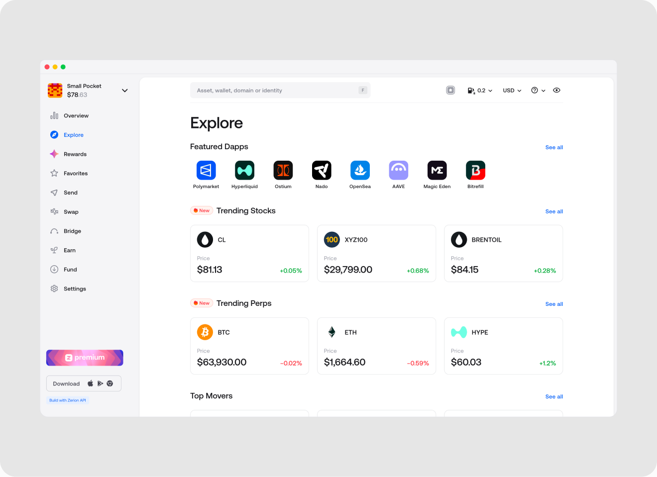 Zerion web — explore